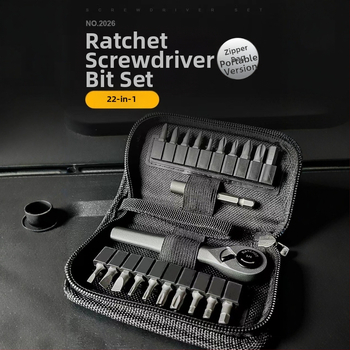22-in-1 atsuktuvų rinkinys su ratuku ir magnetinėmis CR-V plieno bitėmis, 260 g