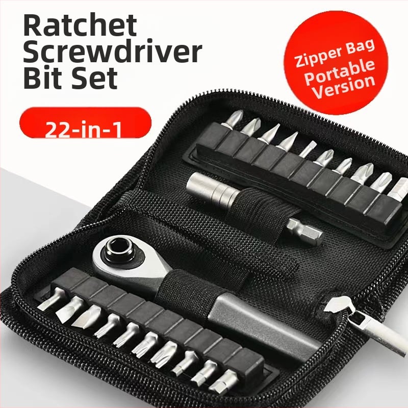 22-in-1 atsuktuvų rinkinys su ratuku ir magnetinėmis CR-V plieno bitėmis, 260 g