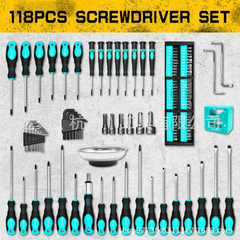 DARK DUCK magnetinis atsuktuvų bitų rinkinys, 118 dalių, su plastiniu laikikliu ir demagnetizatoriumi, iš Cr_V chromo-vanadinio plieno