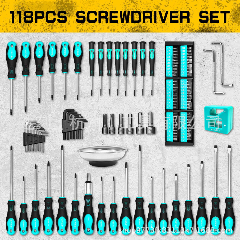 DARK DUCK magnetinis atsuktuvų bitų rinkinys, 118 dalių, su plastiniu laikikliu ir demagnetizatoriumi, iš Cr_V chromo-vanadinio plieno