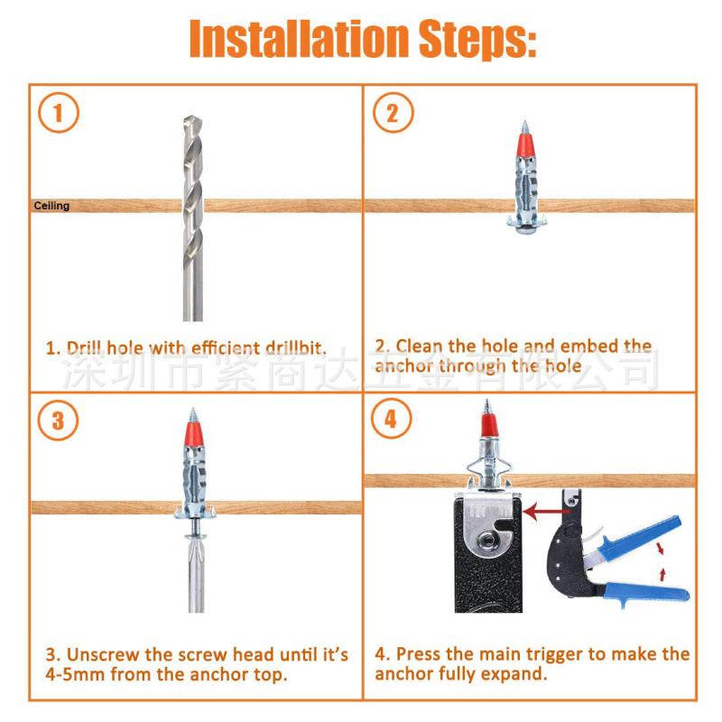 Комплект кухи разширителни винтове от галванизирана въглеродна стомана, степен на изпълнение 4.8, клас A, стандарт JB/ZQ4763-2006