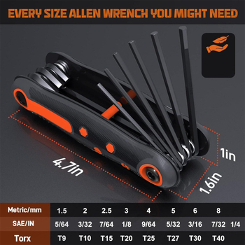 8-елементен сгъваем аллен ключ комплект, преносим шестограмен набор, хром-ванадиева стомана, тегло 0.239