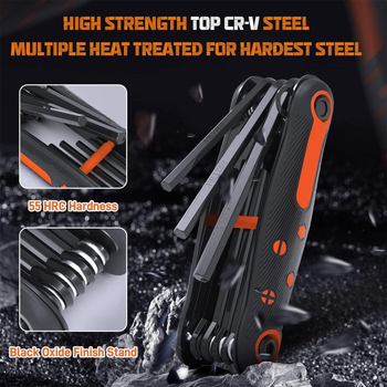 8-елементен сгъваем аллен ключ комплект, преносим шестограмен набор, хром-ванадиева стомана, тегло 0.239