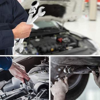 12-частен комплект гаечни ключове с трещотка, S2 инструментална стомана, галванизиран завършек, за фиксирано и регулируемо използване