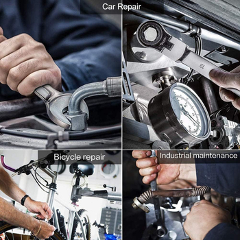 12-частен комплект гаечни ключове с трещотка, S2 инструментална стомана, галванизиран завършек, за фиксирано и регулируемо използване