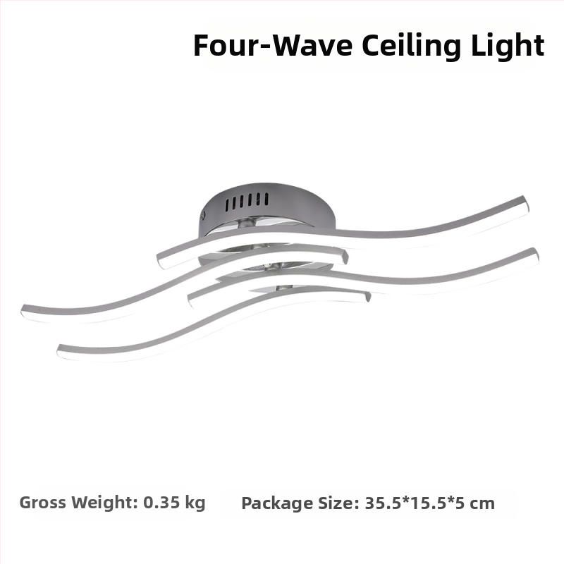 LED таванна лампа с четири вълни за хол и спалня, модерен минимализъм, алуминиево тяло, 85–265V, CRI ≥90, осветява 10–15㎡