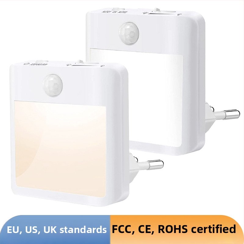 Нощна лампа с PIR детектор, захранвана от контакт, LED 0.8W, обхват 5–8 м, модел NL001, PC корпус
