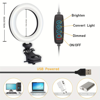 Ring light για smartphone - Κλιπ LED φωτιστικό για βίντεο και selfie, ρυθμιζόμενο, USB 5V, πλαστικό αμπαζούρ