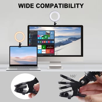 Ring light για smartphone - Κλιπ LED φωτιστικό για βίντεο και selfie, ρυθμιζόμενο, USB 5V, πλαστικό αμπαζούρ