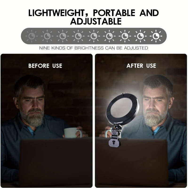 Ring light για smartphone - Κλιπ LED φωτιστικό για βίντεο και selfie, ρυθμιζόμενο, USB 5V, πλαστικό αμπαζούρ