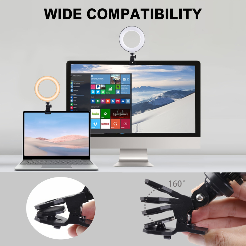 Ring light για smartphone - Κλιπ LED φωτιστικό για βίντεο και selfie, ρυθμιζόμενο, USB 5V, πλαστικό αμπαζούρ