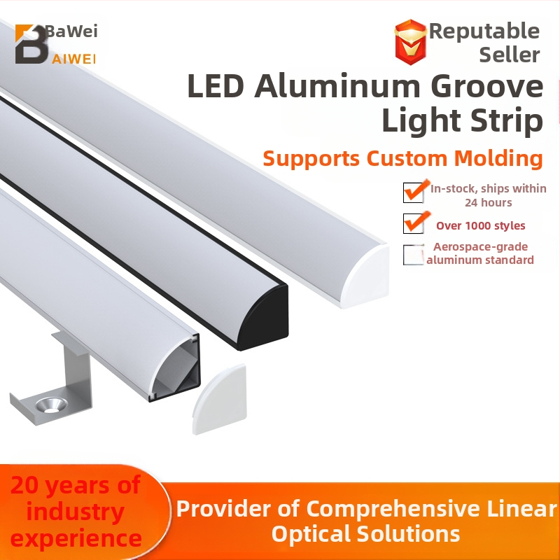 LED-szalag U-alakú kialakítás, nyitott szereléshez, merev fénycső tok, modell L054, anyag alumíniumötvözet + műanyag lámpaernyő, oxidált felület, beltéri világításhoz