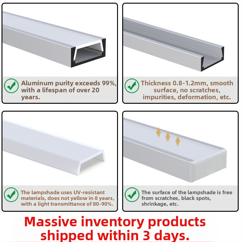 LED лента светлина, У-образен дизайн с открит монтаж, твърд корпус за LED лента, модел L054, алуминиева сплав + пластмасов абажур, повърхност оксидация, за вътрешно осветление