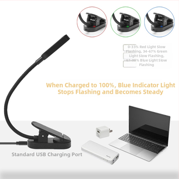 LED lampa ar klipu lasīšanai ar USB, pārnēsājama galda lampa acīm droša, modelis 8036, plastmasas abažūrs, pogas slēdzis, spriegums ≤36V