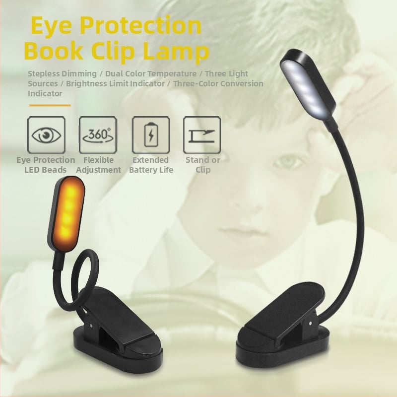 LED lampa ar klipu lasīšanai ar USB, pārnēsājama galda lampa acīm droša, modelis 8036, plastmasas abažūrs, pogas slēdzis, spriegums ≤36V