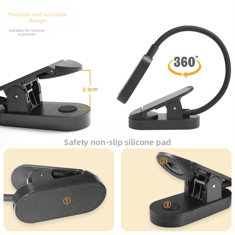 LED lemputė su klipu skaityti USB, nešiojama stalinė lempa akių apsaugai, modelis 8036, plastikinis gaubtas, mygtukinis jungiklis, įtampa ≤36V