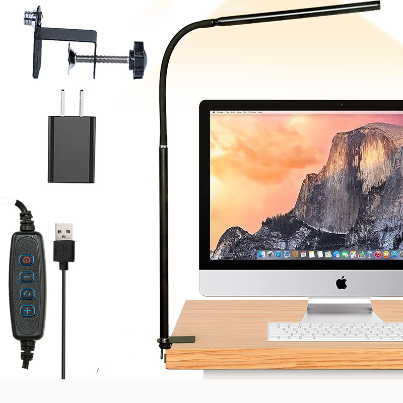 LED biuro lemputė akims apsaugoti su sulenkiamu klipu, viso spektro šviesa, žemas mėlynos šviesos lygis, reguliuojamas ryškumas, 13W