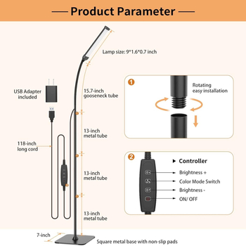 LED λαμπτήρας δαπέδου με αλουμινένιο σκίαστρο, σκανδιναβικό στυλ, διακόπτης τύπου κουμπιού, CRI ≥98