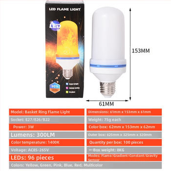 Лампа с имитация на пламък, 360° лъчение, IP54, база Е27, 85-265V AC, 230 lm, живот 10000 ч
