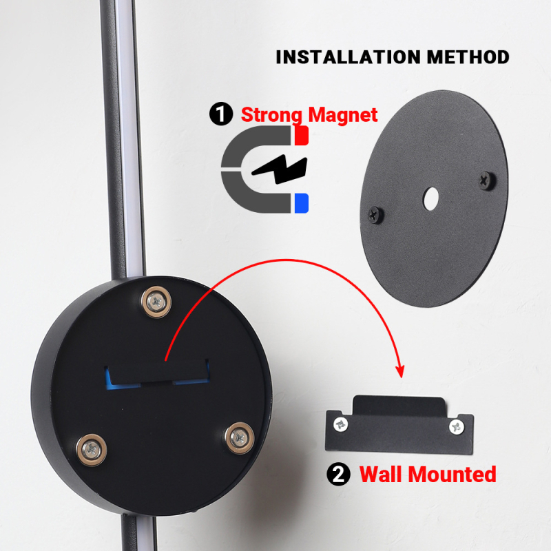 Apaļā magnētiskā sienas gaisma ar LED, ar tālvadību, bez vadiem, alumīnija korpuss, nordiskais stils