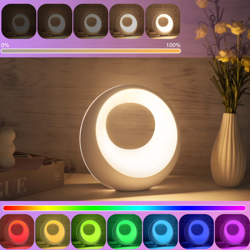Noćna lampa s RGB promjenom boje, atmosfera lampa, više načina rada, ugrađena baterija, plastični abažur