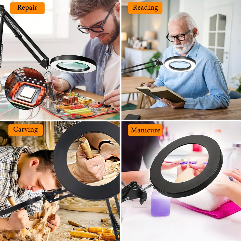 LED érintéses nagyító asztali lámpa elektronikai javításokhoz, manikűrhöz és szempilla hímítéshez — USB táplálás, érintéses kapcsoló, CRI ≥90, CE tanúsítvány, intelligens vezérlés