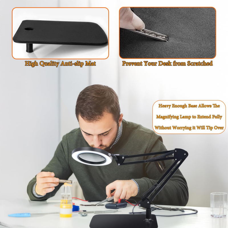 LED érintéses nagyító asztali lámpa elektronikai javításokhoz, manikűrhöz és szempilla hímítéshez — USB táplálás, érintéses kapcsoló, CRI ≥90, CE tanúsítvány, intelligens vezérlés