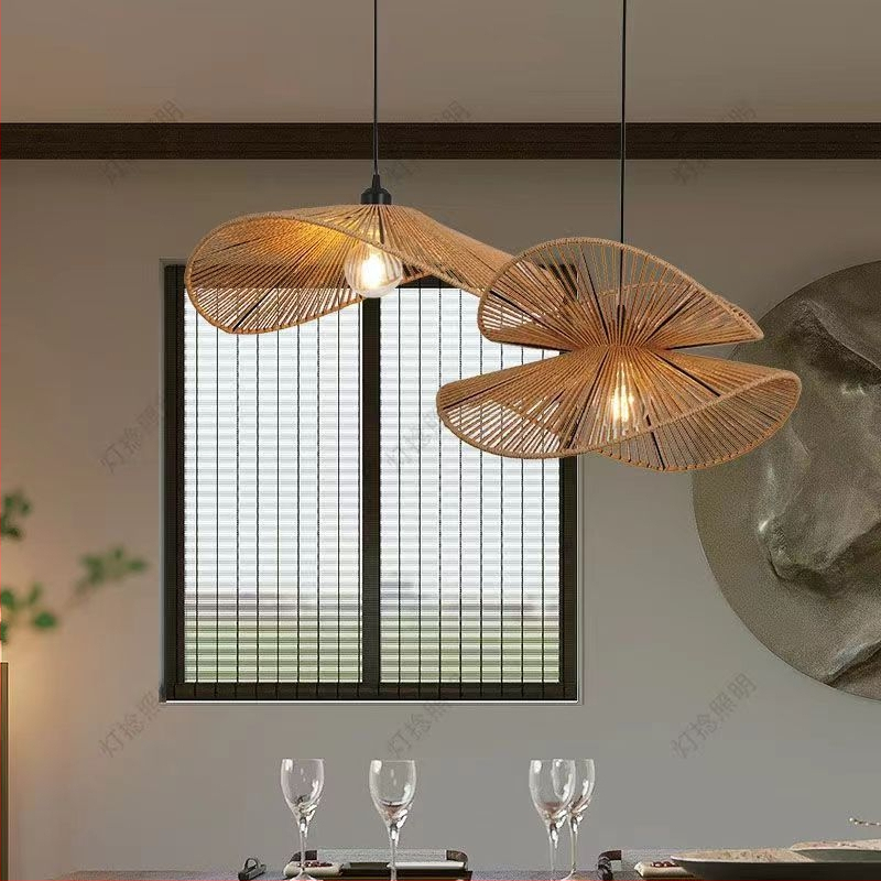 Полилей с висящ кабелен проводник – LED осветление, железен корпус, 220V, с една глава, абажур от въже