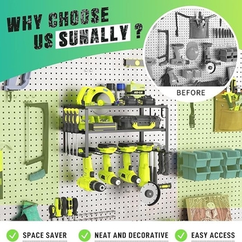 Επιτοίχια ραφιέρα αποθήκευσης εργαλείων από ανθρακούχο ατσάλι, 3 επιπέδων, βιδωτή εγκατάσταση, πολλαπλών χρήσεων