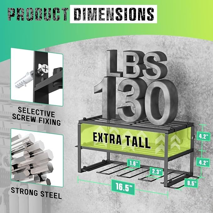 Fali szerszámtároló állvány, szénacélból, 3 szinttel, csavaros rögzítés, többfunkciós tartó