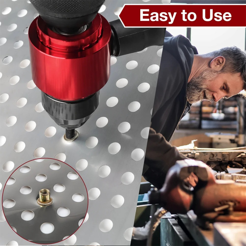 Глава за конвертиране на електрически клепател към бормашина, едноруко управление, алуминиева сплав, диаметър на клепа M3–M8, 10 глави, ръчно захранване