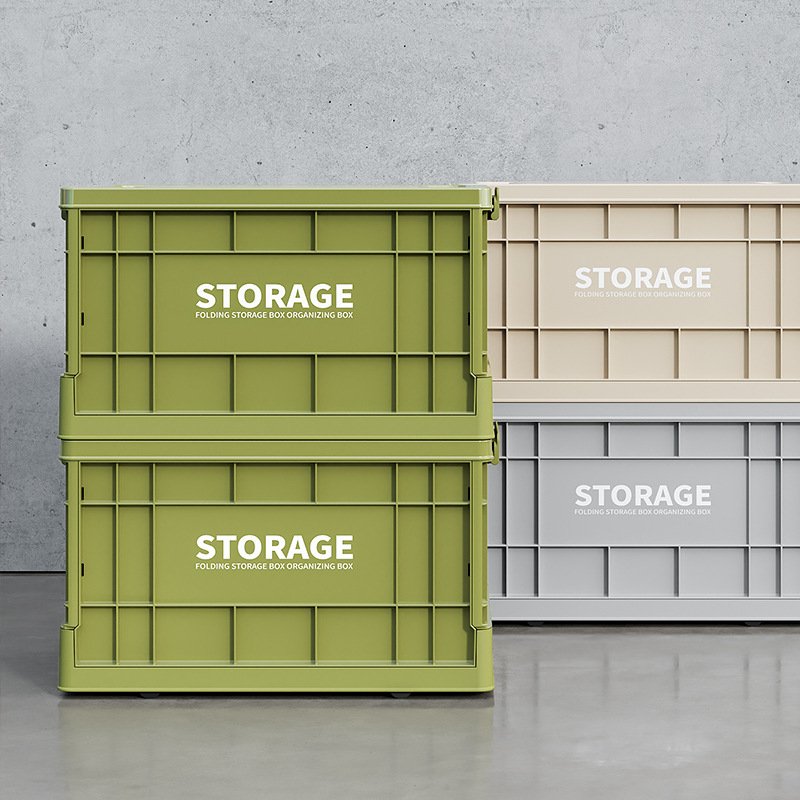 Сгъваема PP пластмасова кутия за съхранение, 50-60 л, с колела, пренасяща се на ръка, за автомобилно ползване, прост модерен дизайн, 1 бр.