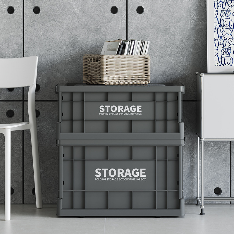 Сгъваема PP пластмасова кутия за съхранение, 50-60 л, с колела, пренасяща се на ръка, за автомобилно ползване, прост модерен дизайн, 1 бр.