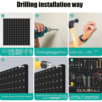 Μεταλλικό τοίχο-μονταριστό σύστημα αποθήκευσης με οπές, 4 επίπεδα, μοντέρνος μινιμαλισμός, εγκατάσταση με βίδες