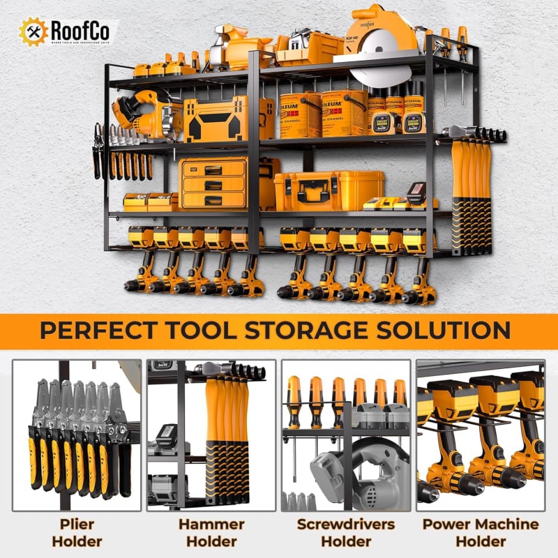 Raft de depozitare pentru bormașini electrice, montat pe perete, patru niveluri, robust, oțel carbon