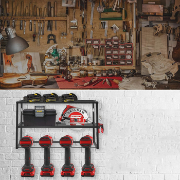 Ράφι αποθήκευσης εργαλείων τοίχου από σφυρήλατο σίδερο, 3 επίπεδα, εγκατάσταση με βίδες, μοντέρνο μινιμαλιστικό στυλ, ανθεκτικής κατασκευής