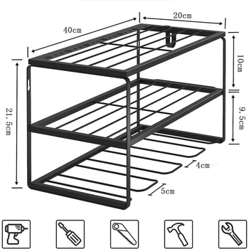 Ράφι αποθήκευσης εργαλείων τοίχου από σφυρήλατο σίδερο, 3 επίπεδα, εγκατάσταση με βίδες, μοντέρνο μινιμαλιστικό στυλ, ανθεκτικής κατασκευής