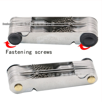 Jinggong калибър за резби, 58-елементен комплект, 60° резбов ъгъл, британски и американски стандарт, обхват 0.25–6, неръждаема стомана