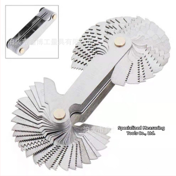 Jinggong калибър за резби, 58-елементен комплект, 60° резбов ъгъл, британски и американски стандарт, обхват 0.25–6, неръждаема стомана