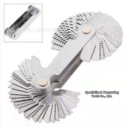 Jinggong калибър за резби, 58-елементен комплект, 60° резбов ъгъл, британски и американски стандарт, обхват 0.25–6, неръждаема стомана