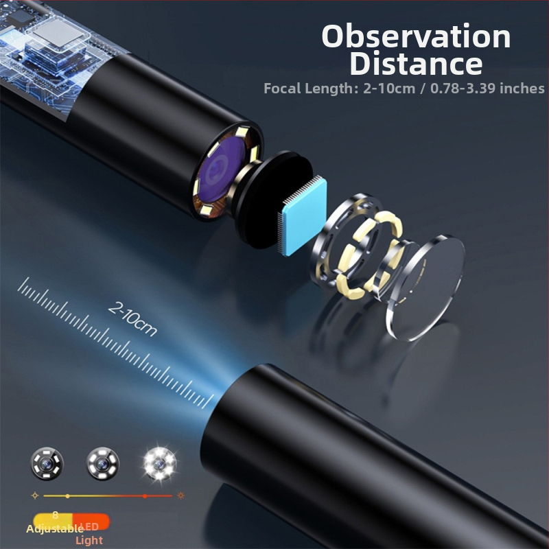 Индустриален ендоскоп с вграден монитор — 8 мм обектив, HD дисплей, автомобилна и тръбопроводна инспекция