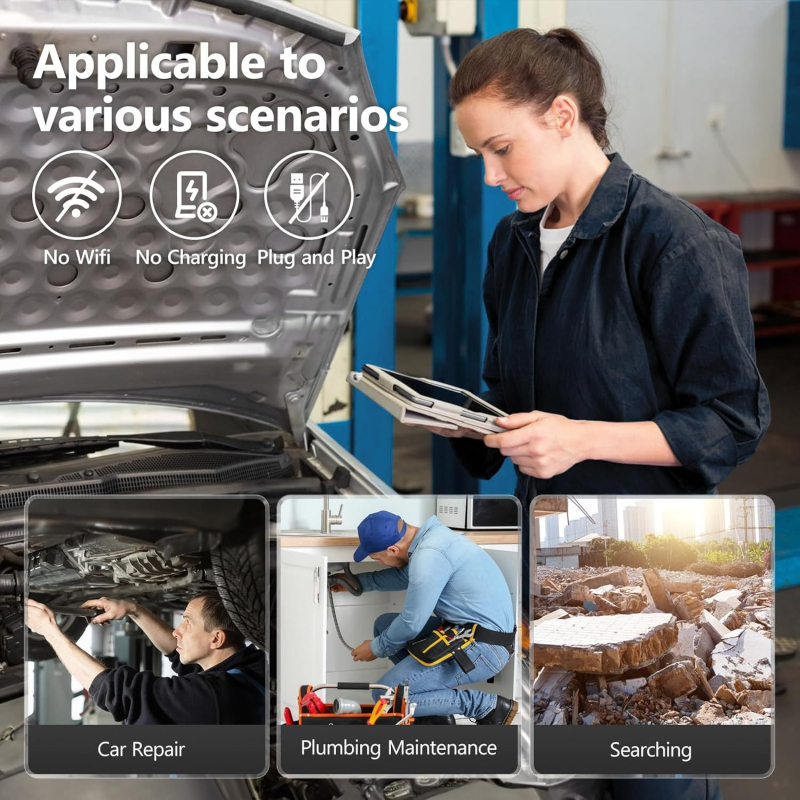 Jade YS105 industrijski boreskop za inspekciju cijevi i automobila, IP67 vodootporan, 1440P, spojen sa pametnim telefonom, LED rasvjeta