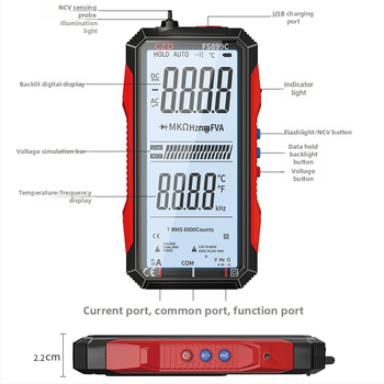 Skaitmeninis multimetras CZD-FS899C su pilnu ekranu, automatinis diapazonas, USB įkrovimas