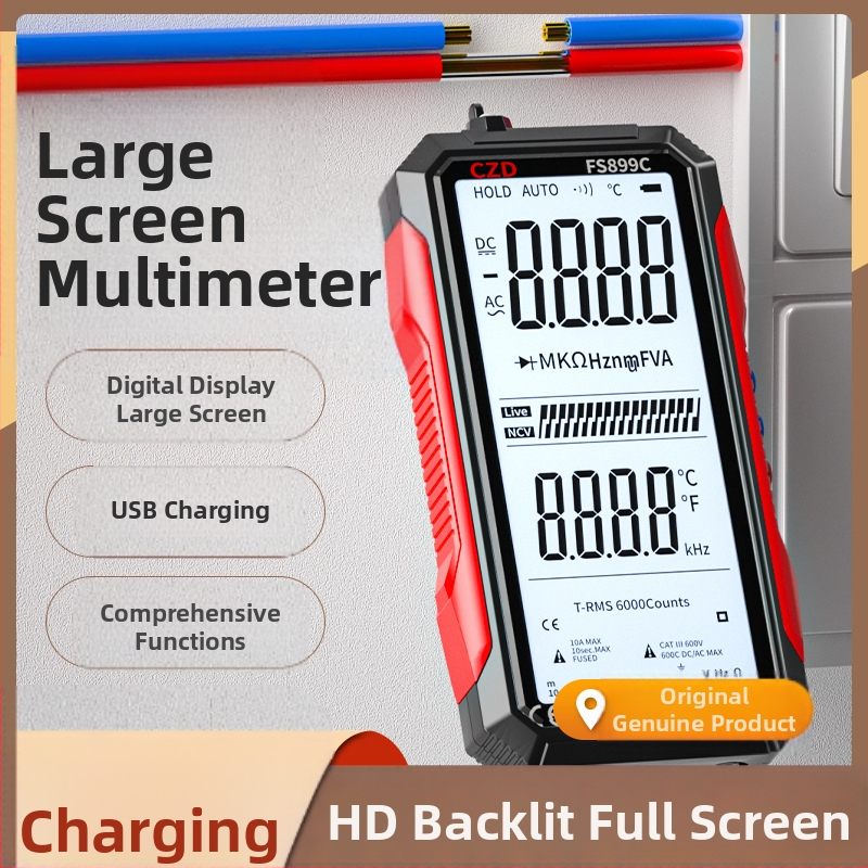 Skaitmeninis multimetras CZD-FS899C su pilnu ekranu, automatinis diapazonas, USB įkrovimas