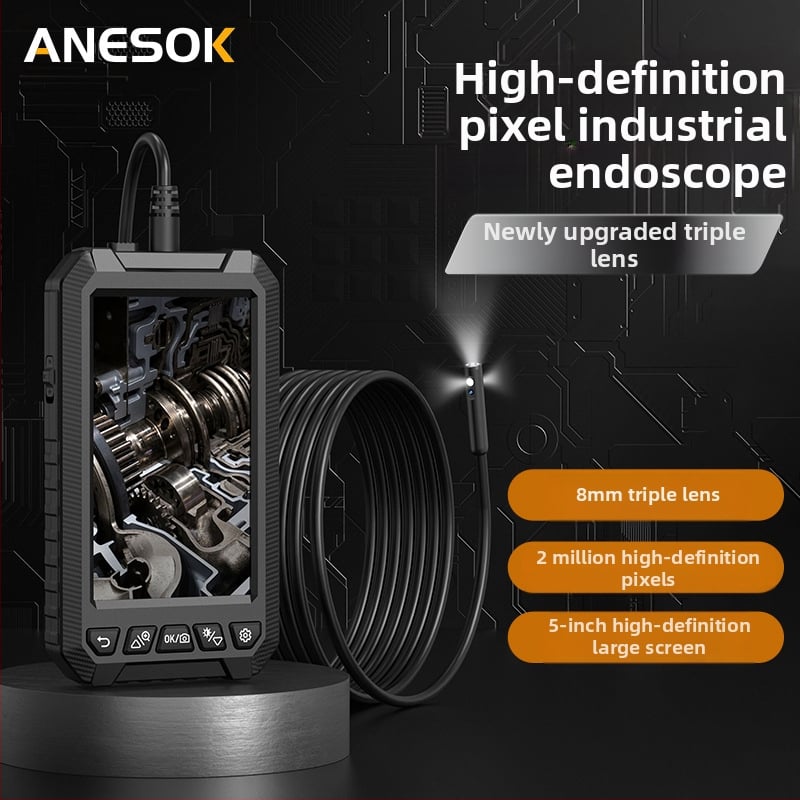Prijenosni industrijski endoskop sa zaslonom za inspekciju klimatizacijskih cijevi — promjer sonde 8 mm, radna duljina 1000 mm, kut vidnog polja 178°, LED rasvjeta, 200w piksel