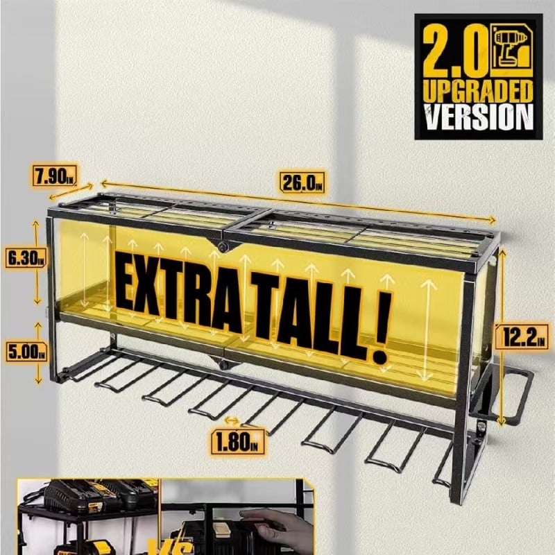 Raft de depozitare pentru unelte electrice din fier, montat pe perete - 3 etaje, multifuncțional, portabil