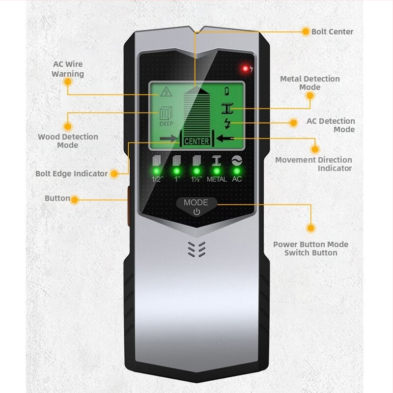 5-in-1 стенен детектор SH 401, измерване 0-60 мм, зонд 60 мм, ръчен детектор