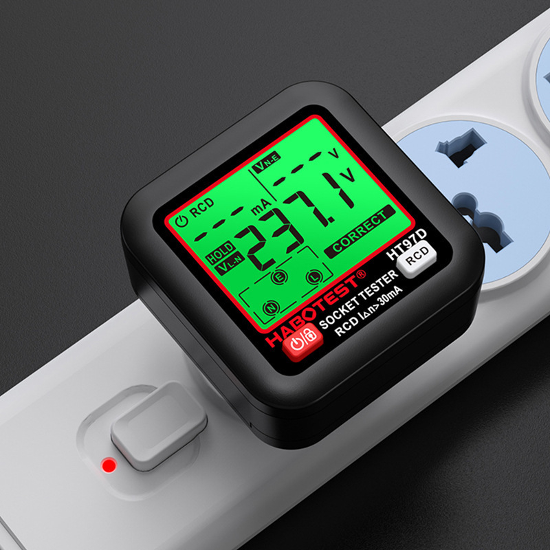 HABOTEST HT97BDE ψηφιακός δοκιμαστής πρίζας με οθόνη, ανίχνευση διαρροών και πολυλειτουργικός έλεγχος φάσης