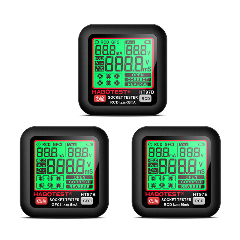 HABOTEST HT97BDE ψηφιακός δοκιμαστής πρίζας με οθόνη, ανίχνευση διαρροών και πολυλειτουργικός έλεγχος φάσης