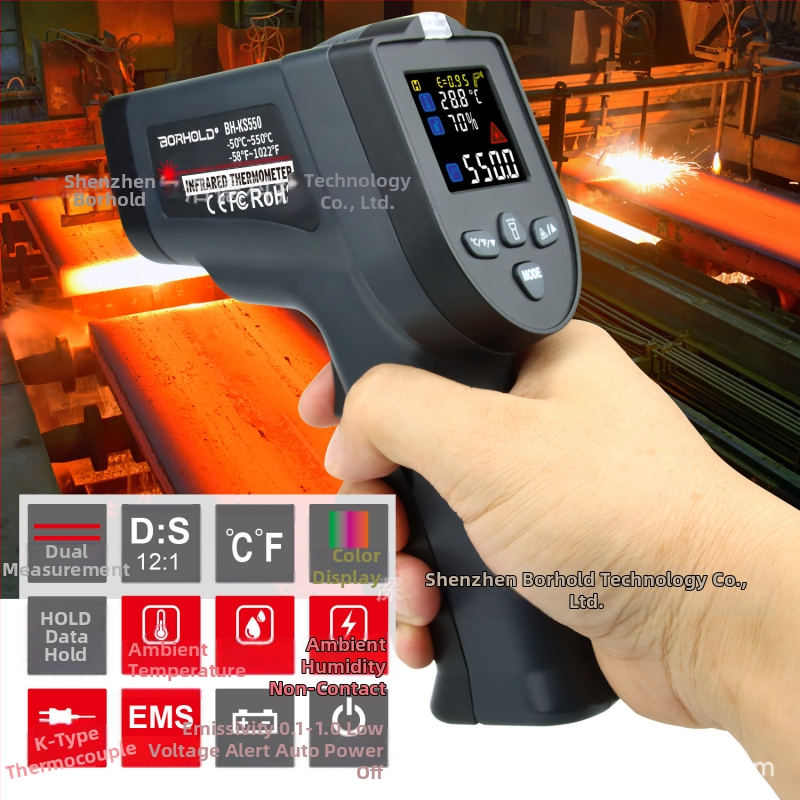 Инфрачервен термометър с K-тип термопара, ръчен, LCD екран, 9V батерия, време за реакция 500 мс